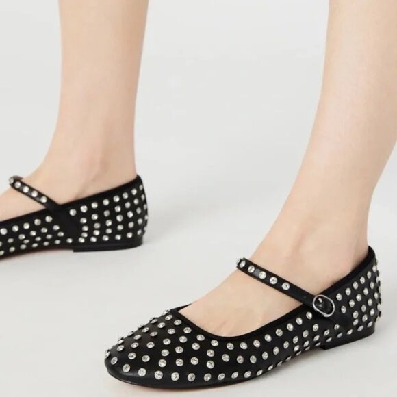 Steve Madden Vinetta Rhinestones Stud Black Mary Jane Ballet Flats - Picture 11 of 16